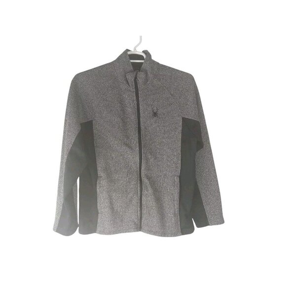 Spyder Mens Constant Full Zip Jacket Gray Black Heather Fleece Mock Neck Size L - Picture 1 of 11